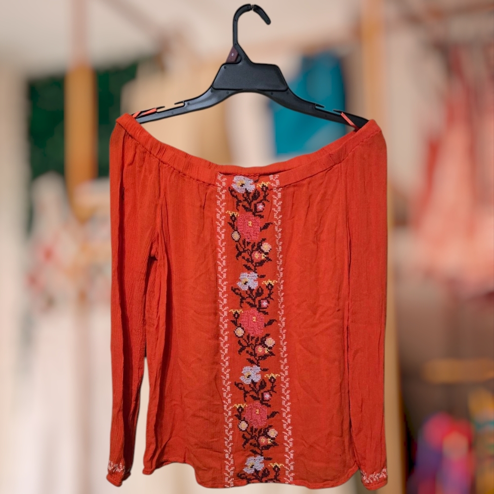 Old Navy Embroidered Off-Shoulder Top - Orange